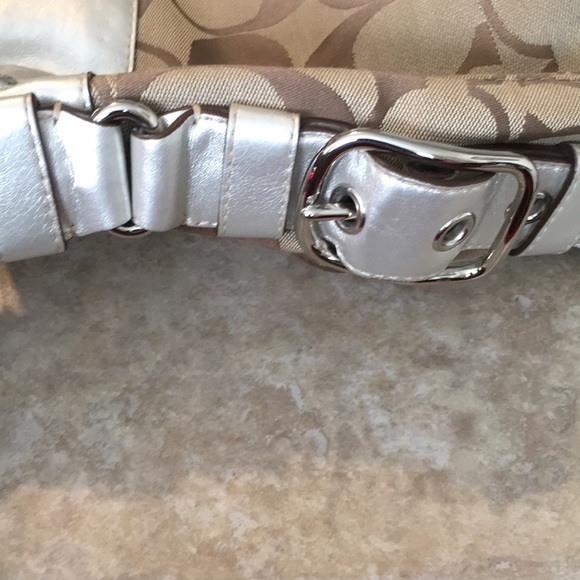 Coach Slouchy Signature Logo Tote Metallic Leather Large Handbag - Picture 10 of 14